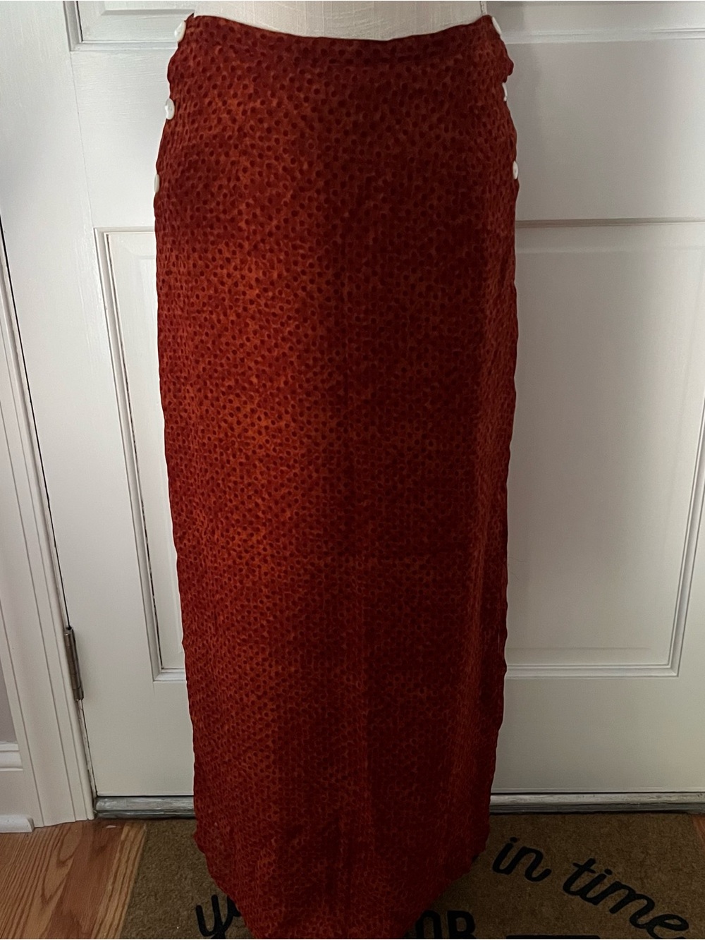 Women's Rust Layered Maxi Skirt with Button Details